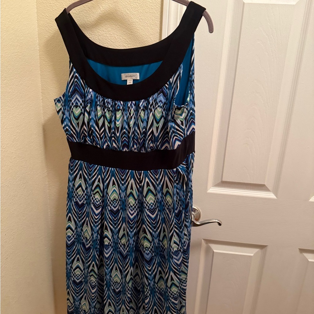 dressbarn Blue and Black Geometric Maxi Dress